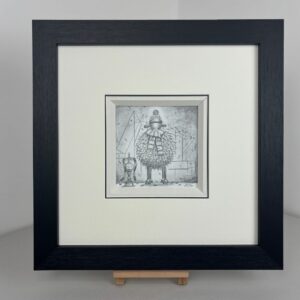 Lucy Pittaway original sketch of Leeds Ewe'nited in a charcoal frame