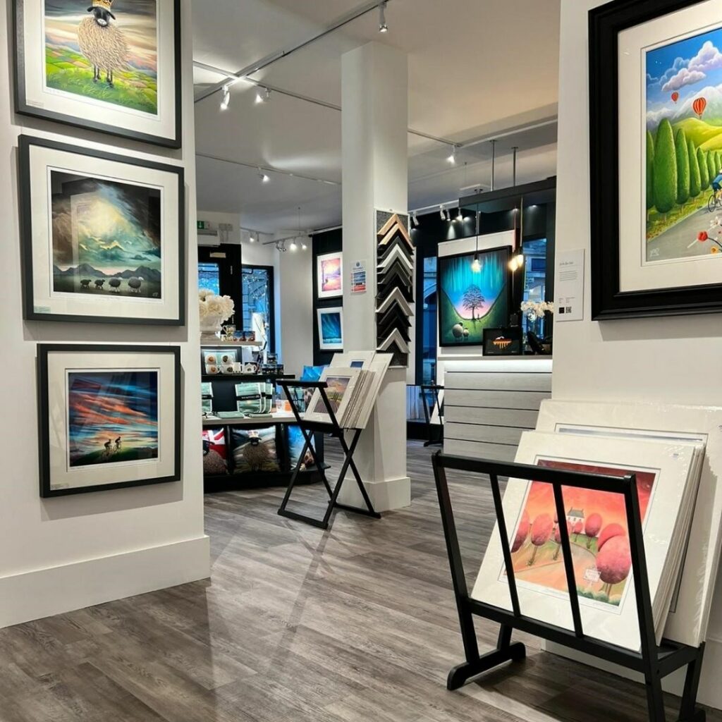 Lucy Pittaway artwork on the walls inside the Harrogate gallery which is closing on 22nd March 2026.