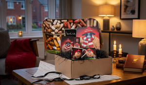 Lucy Pittaway luxury gift hamper in a cosy home setting