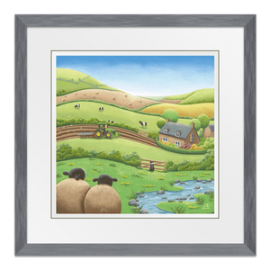 Farm Life 18" Framed in Slate Grey