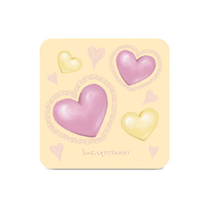 Butter & Pink Heart Repeat Pattern Coaster