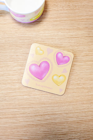 Butter & Pink Heart Repeat Pattern Coaster
