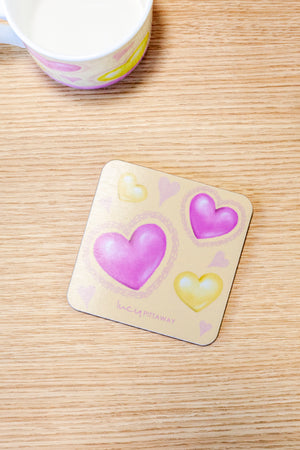 Butter & Pink Heart Repeat Pattern Coaster