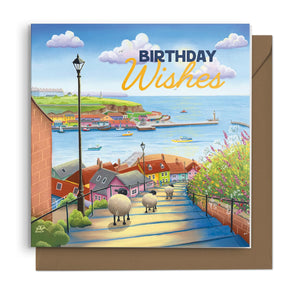 Woolly Wanderers in Whitby - Happy Birthday Card
